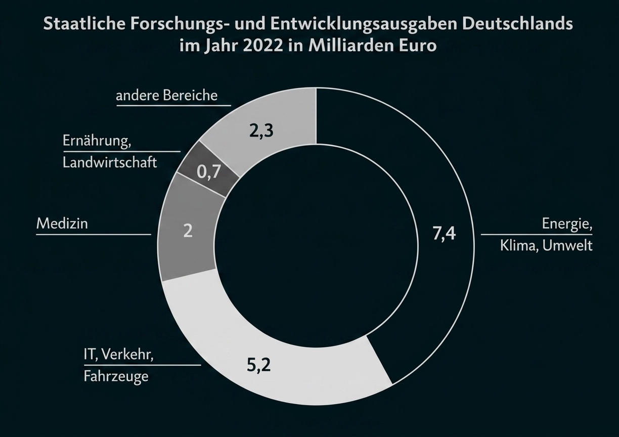 Kreisdiagramm zu staatlichen Forschungs- und Entwicklungsausgaben Deutschlands 2022 nach Bereichen.